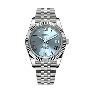 Seiko Mod Datejust Ice blue Roman